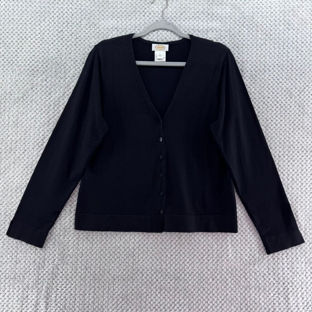VTG Talbots Cardigan Womens L Black Silk Blend Button Front V-Neck Long Sleeve